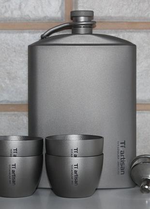 Титановая фляга для алкогольных напитков tiartisan 260 мл + 4 рюмки по 40 мл и воронка