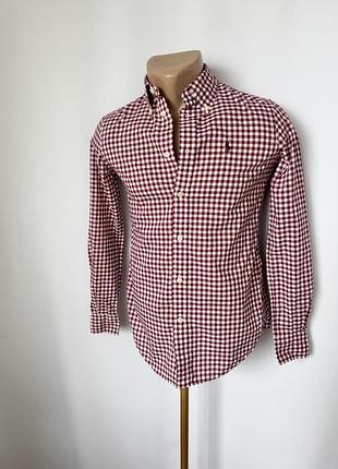 Ralph lauren рубашка в клетку сорочка красная клетчатая длинны рукав приталенная маленький размер
