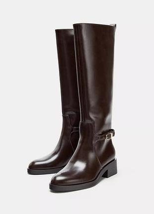 Чоботи в жокейському стилі коричневі зара жіночі