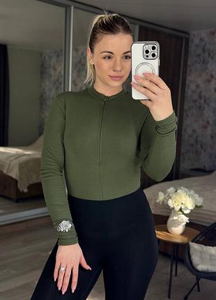 Жіночий теплий осінній боді на кнопках з замком під шию, тепла кофта