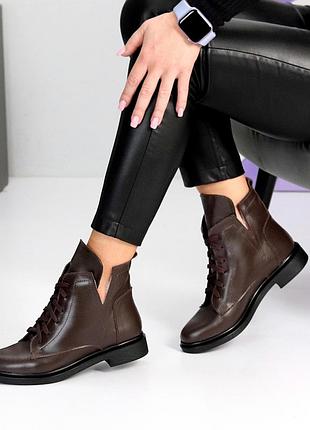 Модные женские кожаные коричневые ботинки зимние ботинки натуральная кожа зима