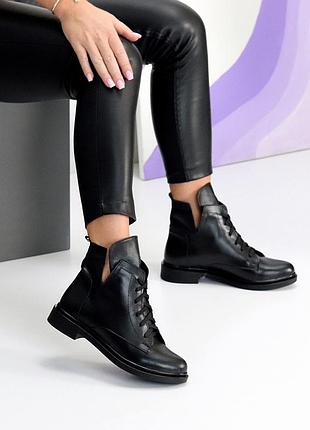 Элегантные женские кожаные черные ботинки зимние ботинки натуральная кожа зима
