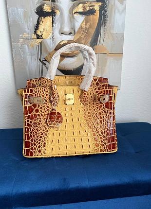 Брендовая кожаная сумка h. birkin 30 натуральная кожа лак под рептилию натуральна шкiра премиум люкс феникс