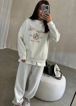 Жіночий повсякденний спортивний теплий костюм двійка штани та кофта тканина тринитка на флісі
