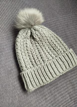 Аксесуари 🌈 зимняя вязаная шапка с отворотом