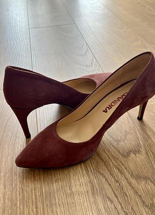 Туфлі-човники замшеві бордові на шпильці 7,5 см, 40р, устілка 26 см