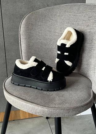 Ботинки женские черные замшевые осенние весенние зимние теплые