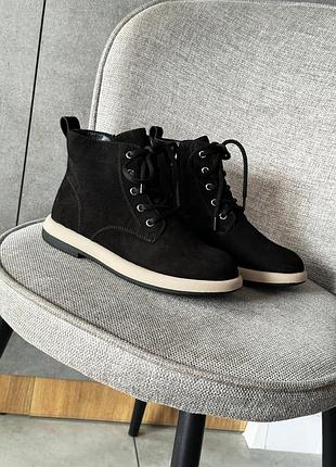 Ботинки женские черные замшевые осенние весенние зимние теплые