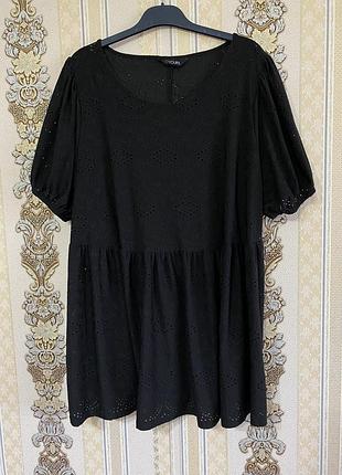 Стильна легка подовжена блуза, чорна блузка туніка батал