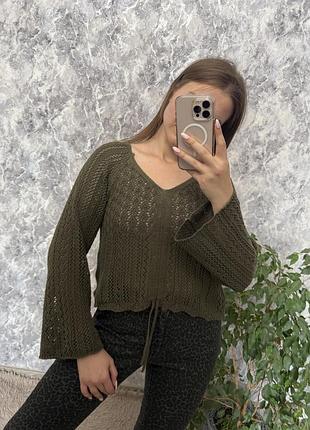 Светр кофта вʼязаний хакі светр з широкими рукавами only m