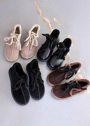 Ботинки анатомические берефут сноубутсы на шнуровке кожаные замшевые зимние с мехом тедди черные коричневые шоколадные бежевые 4955 4958