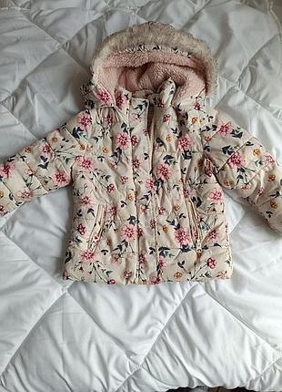 Куртка для девочки, курточка для девочки, теплая куртка, белая куртка, с цветами