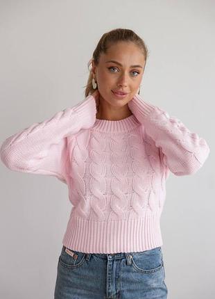 Вязаный теплый свитер косичка шерсть