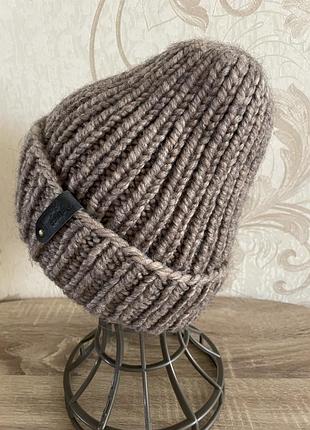 Шапка бини с отворотом толстая пряжа 55-57 см