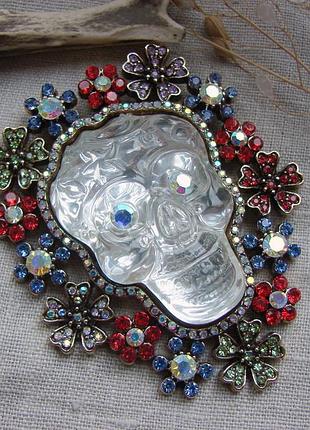 Блискуча велика брошка калавера цукровий череп з черепом з квітами