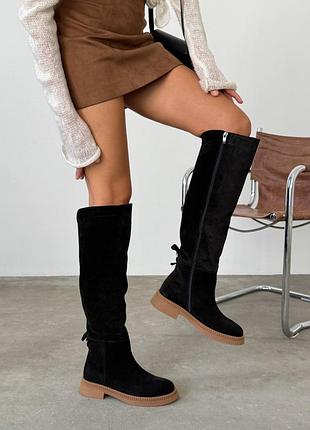 Сапоги женские черные замша / замшевые сапоги еврозима / черные сапоги из натуральной замши еврозима