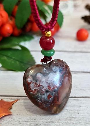 🔺🌊💗 класний кулон серце на шнурку натуральний камінь океанічна яшма