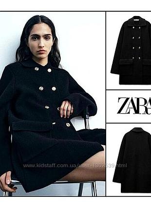 Шикарное двубортное пальто бушлат из шерсти от zara