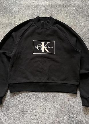 Чорний світшот calvin klein jeans (xs) – укорочений крій, топ стан!