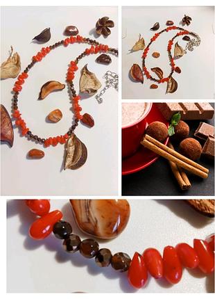 Чокер No2.нисто. с кораллом. автроские украшения. шоколад с пряностями.