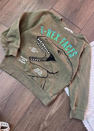 Зелений хакі світшот для хлопчика з динозавром 98 104 см 3-4 роки