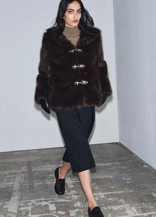 Шубка жіноча коричнева з капюшоном zara new
