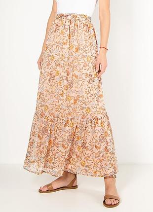 Красива довга квіткова рожева спідниця з люрексом vila clohes