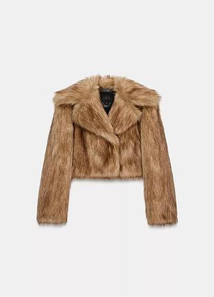 Вкорочена шубка жіноча коричнева zara new