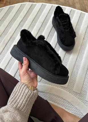 Зимние лоферы черные