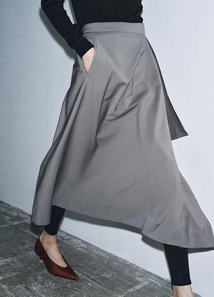 Асиметрична жіноча сіра вовняна спідниця zara new
