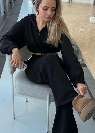 Костюм теплый спортивный флис штаны худи укороченный