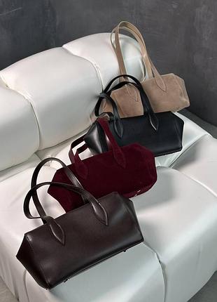 Новинка ❤️ черная бежевая бордовая коричневая замшевая сумка багет