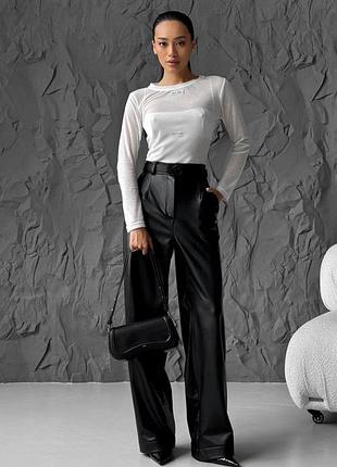 Жіночі брюки еко шкіра на байці палаццо зима осінь чорні шоколадні штани теплі