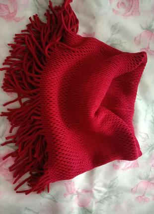 Шарф хомут снуд демисезонный вишневый бордовый с бахромой женский винтажный