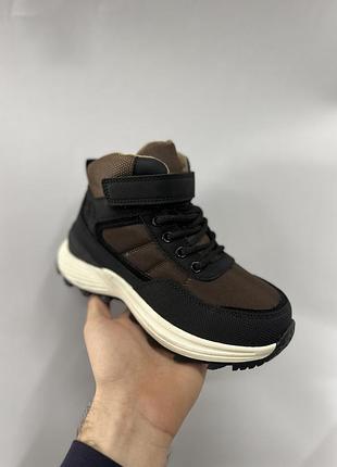 Черевики дитячі на зиму, кроси на хлопчика з овчиною, коричневі ботинки зимові 32-37