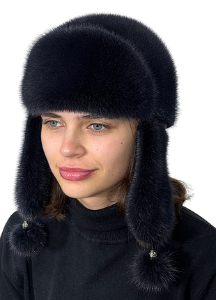 Женская зимняя меховая норочная шапка ушанка 54-60см темный ирис