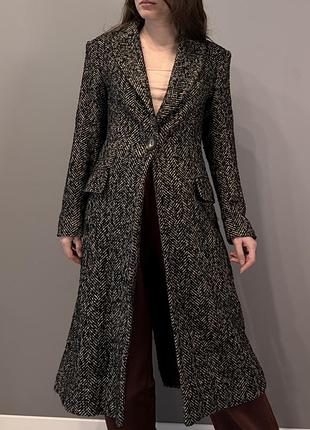 Пальто демісезонне з шерстю узор «ялинка» zara xs