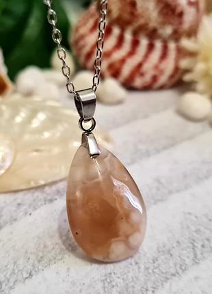 🔺🏵️⛓️ шикарный кулон на цепочке "капля" натуральный камень сакурный агат
