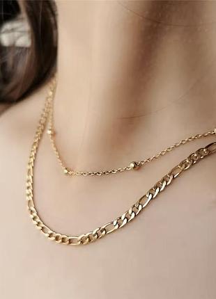 Стильні 2 окремі ланцюжки нержавіюча сталь позолота 18к кольє чокер намисто