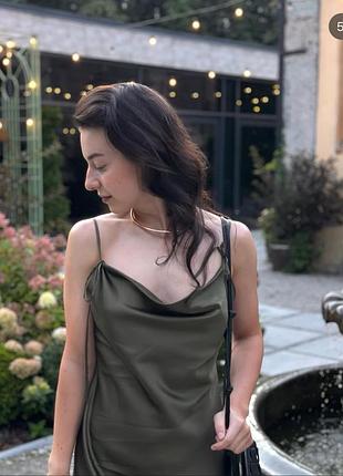 Оливкова сатинова сукня fayna lingerie