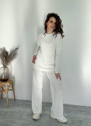 А17 білий костюм у рубчик з широкими штанами