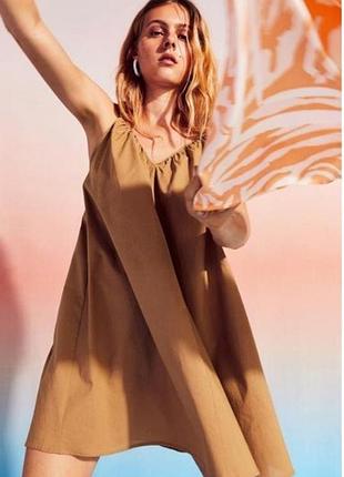 Міні-сукня з v-подібним вирізом h&m сарафан бежевий сукня хлопкова на бретельках h&m сукня а силует коротка сукня .