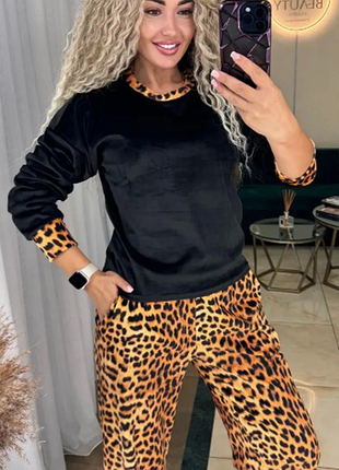 Костюм 2-ка женский велюр плюш лео турция  3 цвета rin2315-286aве