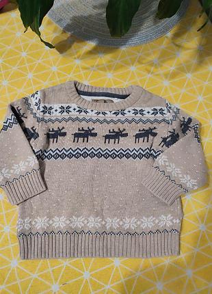 Светр зимовий з оленями в'язка next 9-12 міс