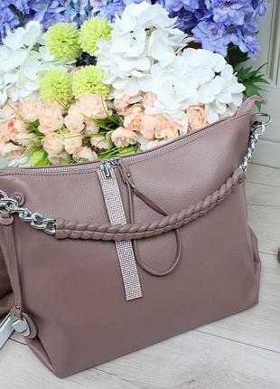Женская стильная и качественная сумка мешок из эко кожи пудра