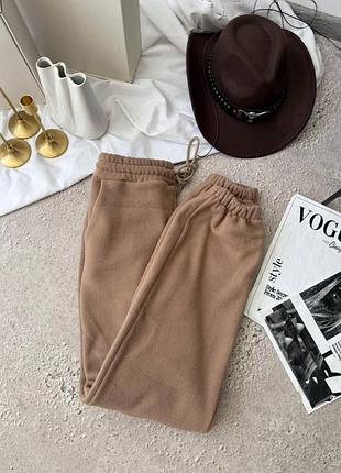Теплі флісові спортивні штани джоггери жіночі з щільного двостороннього флісу полар 42-52 бежеві