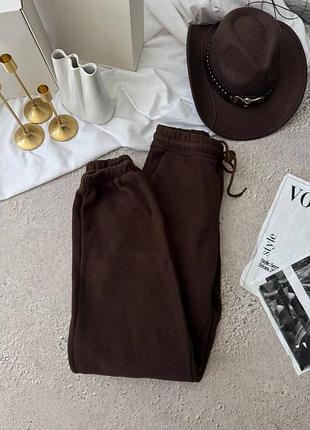 Теплі флісові спортивні штани джоггери жіночі з щільного двостороннього флісу полар 42-52 шоколад (коричневі)