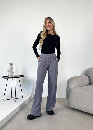 Брюки женские теплые из плотной ангоры в рубчик 42-52 серые