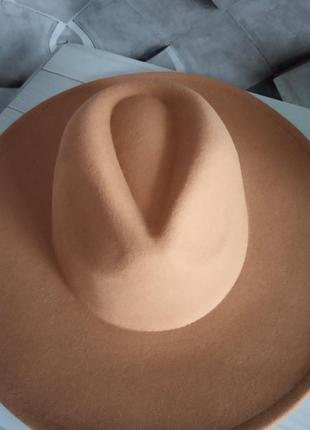 Шляпа женская федора широкие поля бежевая3 фото