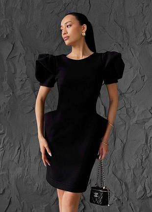 Платье женское трикотажное с коротким рукавом, вечернее элегантное, черное